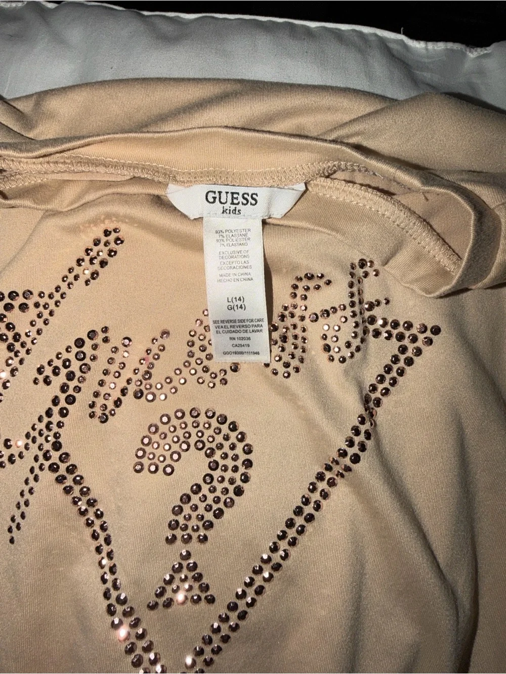 Guess Beige Short Sleeve Drawstring Dress with Rhinestone Logo